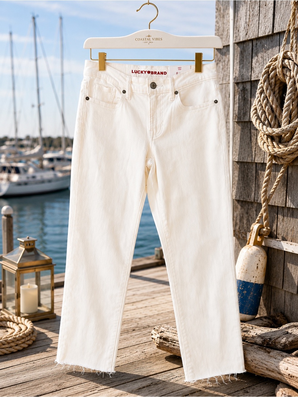 NWT Lucky Brand Sweet Mid Rise Crop Jeans White Raw Hem Size 2/26